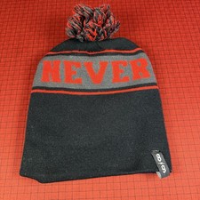 Never Sleep Pom Pom Beanie Black/Red/Grey Comfort One Size