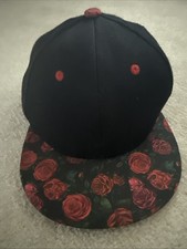 Rose Print Baseball Cap Black Red Rivets Rose Brim Adjustable Strap