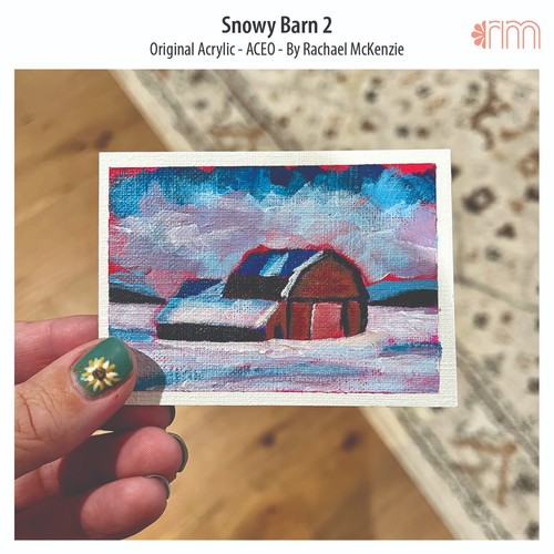 ACEO, Original Acrylic Painting, Snowy Barn 2
