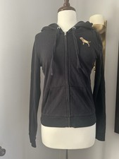PINK Women  s Hoodie S Black Dog Sequin Long Sleeve Logo Sequins Bling