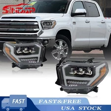 SINDAR LED Headlights Black w/White DRL For 20014-2021 Toyota Tundra  Left+Right