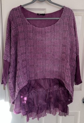 Women s Made In Italy Blouse Size L Layered Ruffled Hem, Dip Wash Top