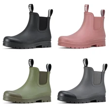 HISEA Women Short Rain Boots Waterproof Non-Slip Garden Shoe Rubber Chelsea Boot