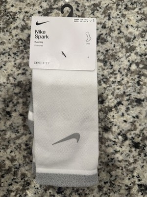 Nike Spark Running Cushioned DRI-FIT Crew Socks WHITE Size: M10-11.5 / W11.5-13