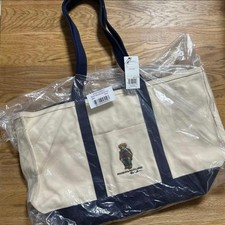 Polo Ralph Lauren Bear Canvas Tote Bag Navy White Unused Women Classic Iconic