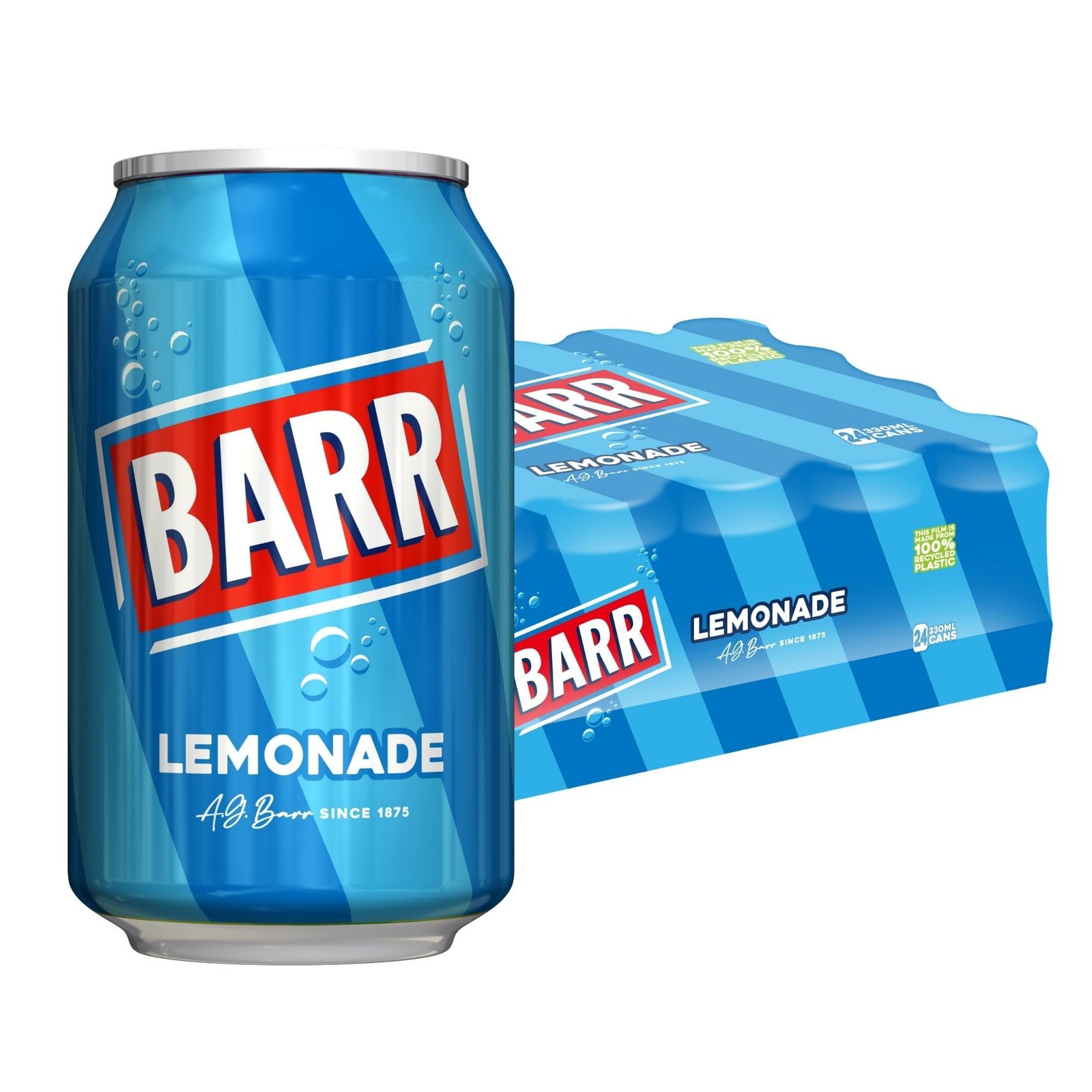 BARR 24 Pack Perfect Lemonade, Lemon Flavoured 330ml - 24 Cans, Lemonade