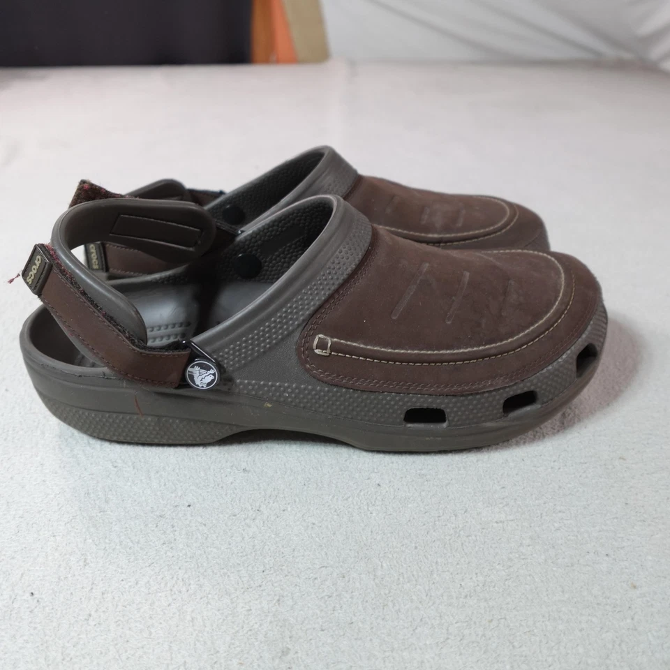 Crocs Yukon Zueco Zapatos Para Hombres Talla 12 Marrón Cuero Sandalias Sin Cordones Zapato Cómodo Foto 4 de 4