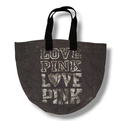 Rare Women's Love Pink Gray Distressed Denim Tote Bag