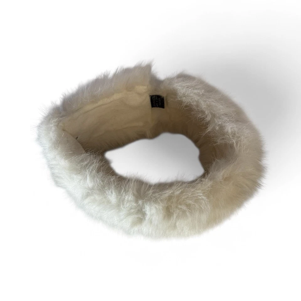 New Women's Couture Gems White Faux Fur Ear Warmer Headband Elastic Back Stylish - Image 2 of 4