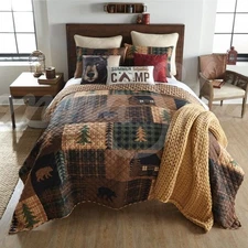 BROWN BEAR CABIN RUSTIC PRIMITIVE LODGE PRINTED REVERSIBLE QUILTED COLLECTION