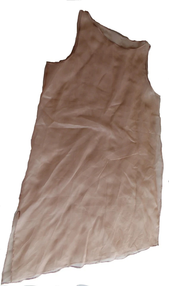 Vestido Eileen Fisher Desnudo Seda Lavada Organza Cuello Barco Capas Transparentes L Nuevo sin Etiquetas Foto 4 de 4