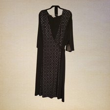 Kiyonna 3X Plus Size Kimono Sleeve Metallic Wrap Maxi Dress Black Gray Geometric