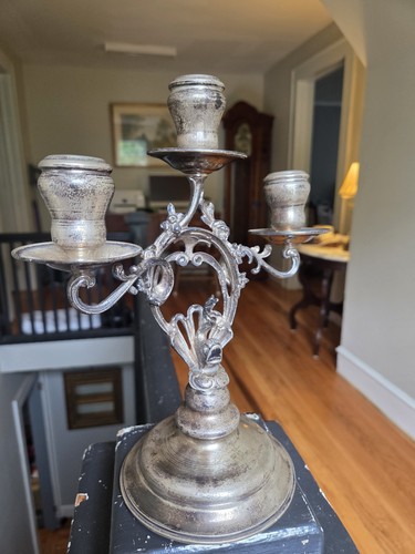 Antique 900 Silver Antique Fish/Serpent 3 Candlelabra Over 18oz Solid Silver