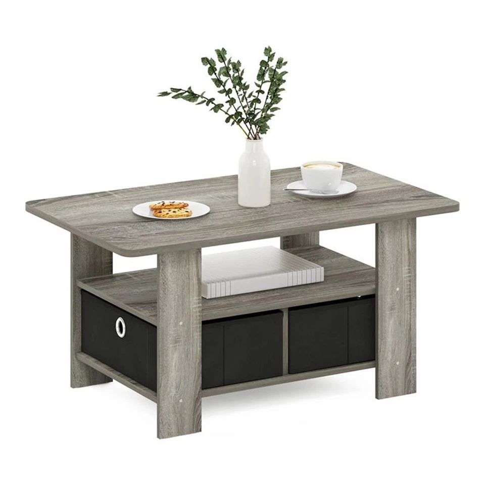 Mesa de centro de madera Furinno Andrey con cajón para contenedores en roble francés gris/negro Foto 4 de 4