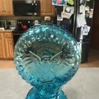 VTG TURQUOISE BLUE GLASS DECANTER BOTTLE STOPPER EAGLE STARS TAIWAN 11” — photo 4