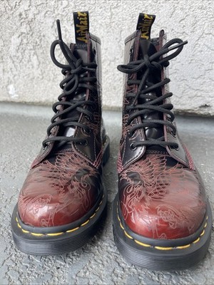 Dr.Martens 1460 Phoenix Cherry Red Arcadia Rub Off Leather Boots