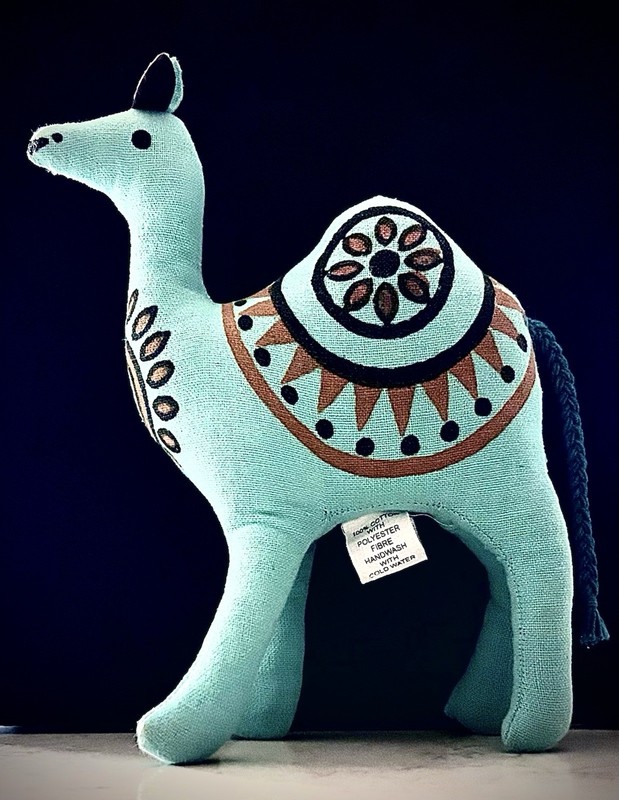 TRADES OF HOPE Aqua 8.5” Camel Handmade in India!  Nice Plush! Proceeds Donated!