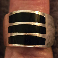 Sterling Silver 925 Black Enamel Stripe Wide ...