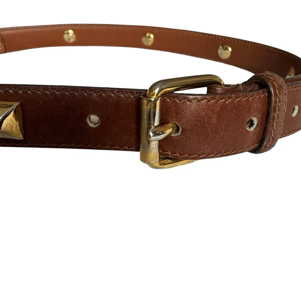 Prada Brown Leather Vintage Belt with Gold Studs 33” Long - Image 2 of 4