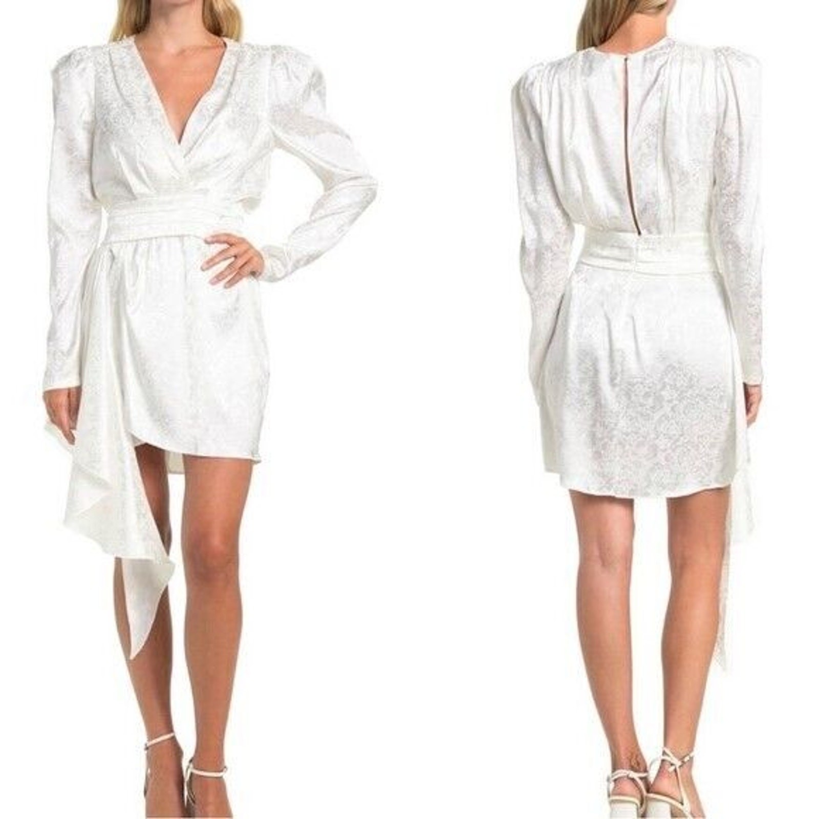 Ronny Kobo Women's White Floral Satin Lilian Asymmetrical Cocktail Dress Size S
