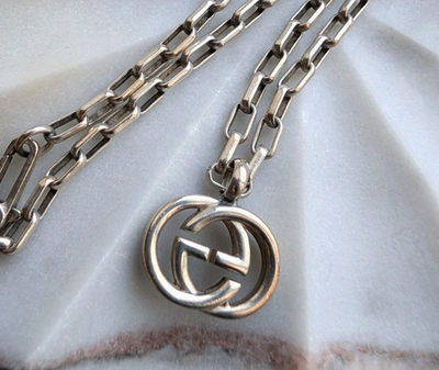 Vintage Gucci Interlocking G Pendant Necklace Sterling Silver 20