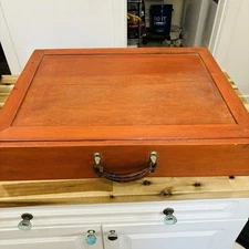 Vtg LARGE Hand Made Wooden Painters Storage Art Pallet Box Travel Case Supplies