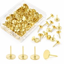 100Pcs Gold Metal Thumb Tacks Heavy Duty Flat Head Push Pins Upholstery Tacks...