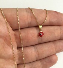 14K Solid Gold 6mm red evil eye necklace, 14K Solid Gold 18" Chain - GRE6