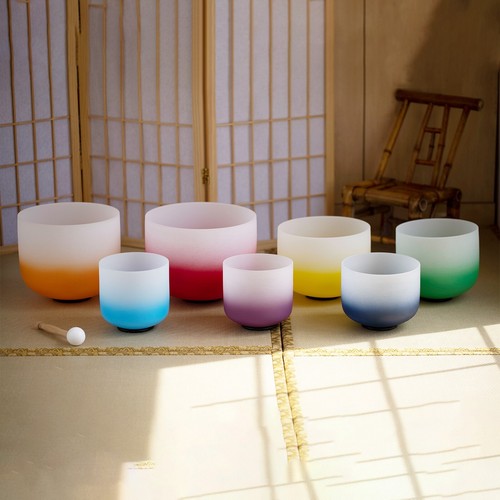 7 inch B Note Crown Half Color Aria Gradient Frosted Quartz Crystal Singing Bowl - Picture 4 of 7