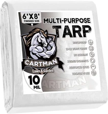 CARTMAN Finished Size 6x8 Feet Extra Thick 10 Mil Heavy Duty Poly Tarp