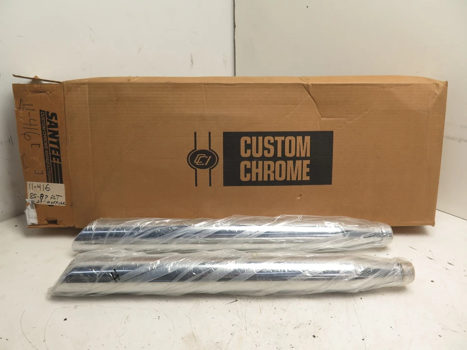 НОВЫЙ 1985-87 Santee Chrome Slash Cut Hi Flow Tour Glide FLT Глушитель Выхлопная труба - Изображение 2 из 4