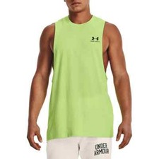UNDER ARMOUR MENS LEFT CHEST CUT OFF TANKTOP LIME GREEN SIZE SMALL NWT