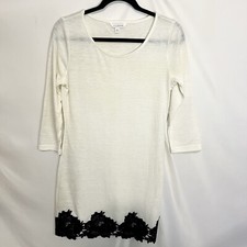 New Charming Charlie Women Sweater Dress Cream Black Lace Hem M