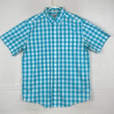 L.L. Bean Shirt Mens Large Button Down Short Sleeve 100 Cotton Check Pocket