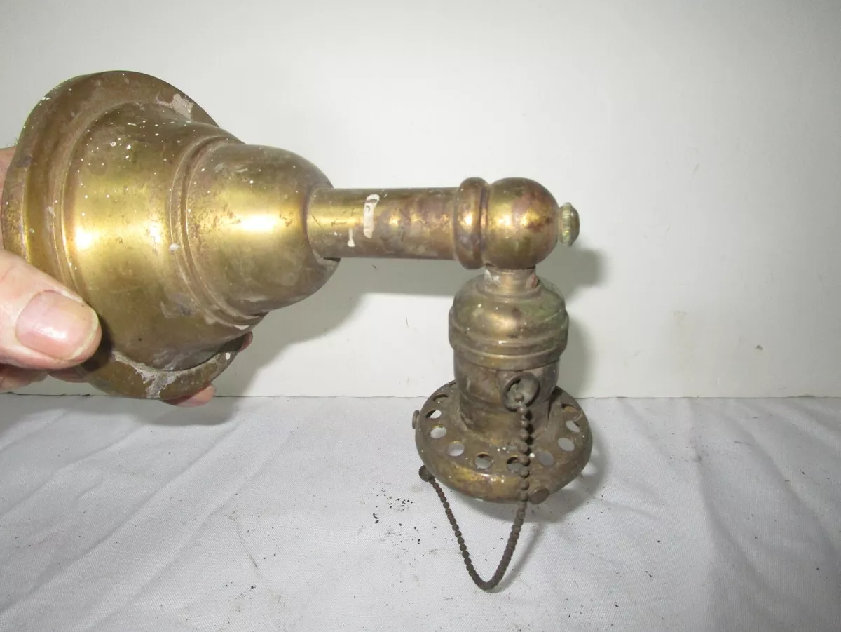 Antique vintage brass Weber wall mount pull chain light fixture eBay