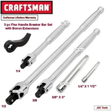 CRAFTSMAN 3 pc Flex Arm Handle Breaker Bar Set w Pry Bar Adapter