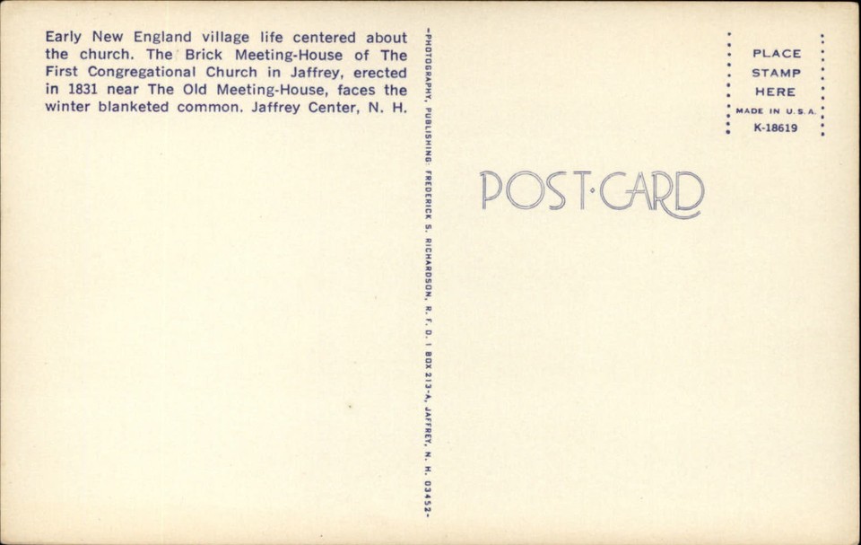 New Hampshire Jaffrey First Congregational Church postcard sku725 eBay