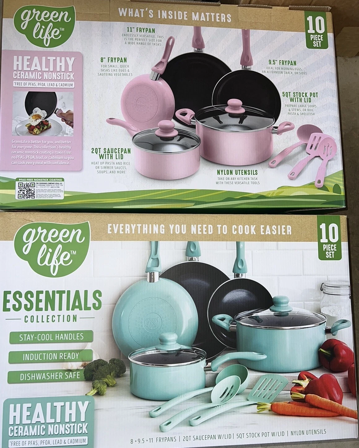 Green Life Healthy Ceramic Extra Non-stick 10 Pc Cookware Set Turquoise Mint