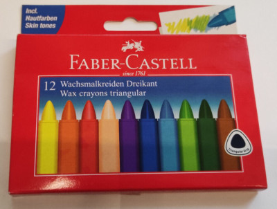 12 Wachsmalkreiden Dreikant Faber-Castell wasserfest Schulbedarf Malen Basteln