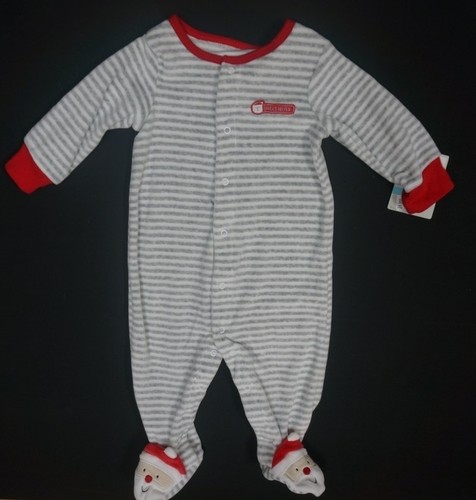 NEW CARTERS SANTA CHRISTMAS FOOTED FLEECE GRAY STRIPED PAJAMA PJ 1 PIECE 6 MOS