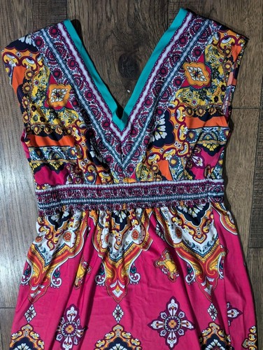 Kiara Women's Bright Colorful Paisley Bohemian Summer Beach Cover Up Size Med - Picture 14 of 17