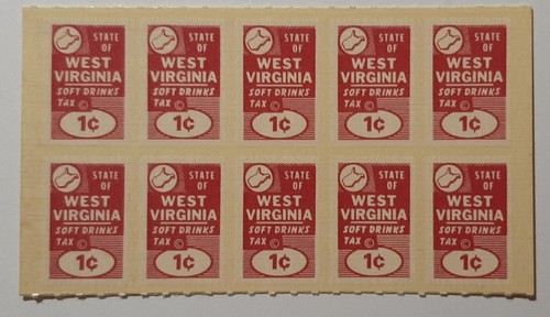 West Virginia Softdrink Steuereinnahmen Briefmarke.  10er Scheibe. s64 - Bild 1 von 2