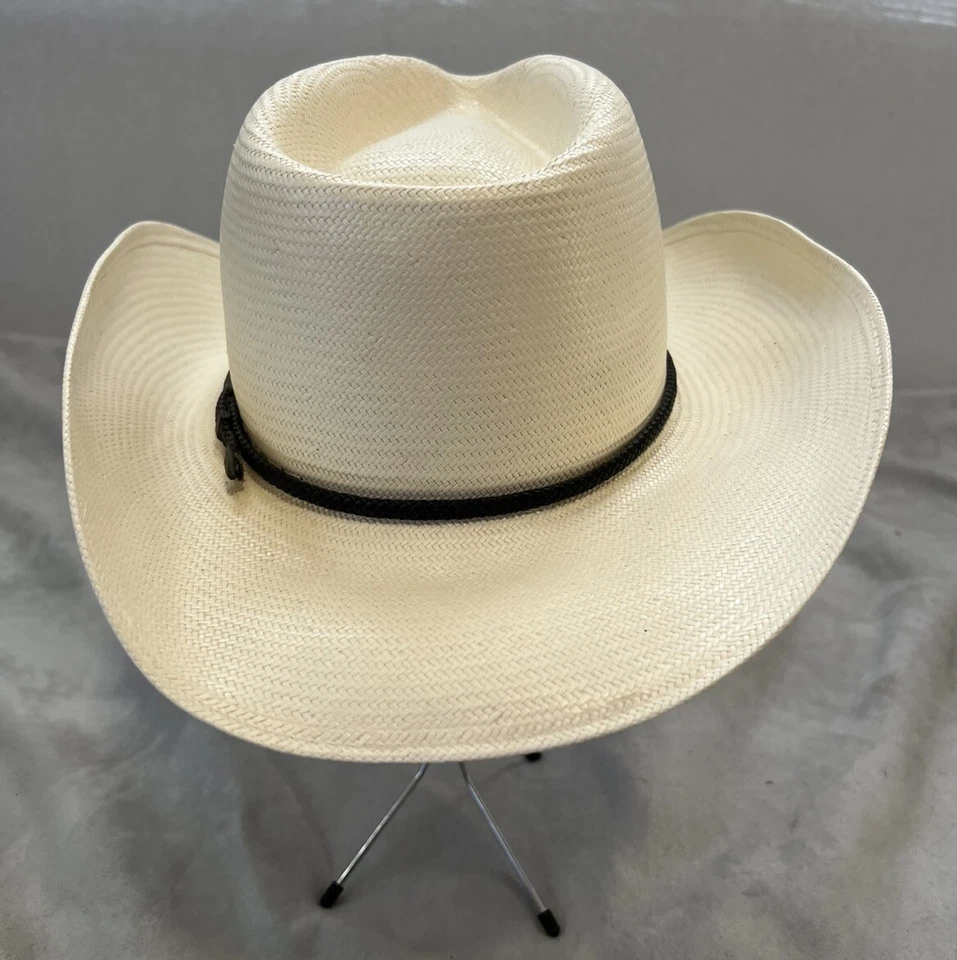 Stetson 5X XXXXX Sombrero de Vaquero de Paja Cuero/Banda Plateada talla 7 1/8 Usado en Excelente Condición Foto 3 de 4