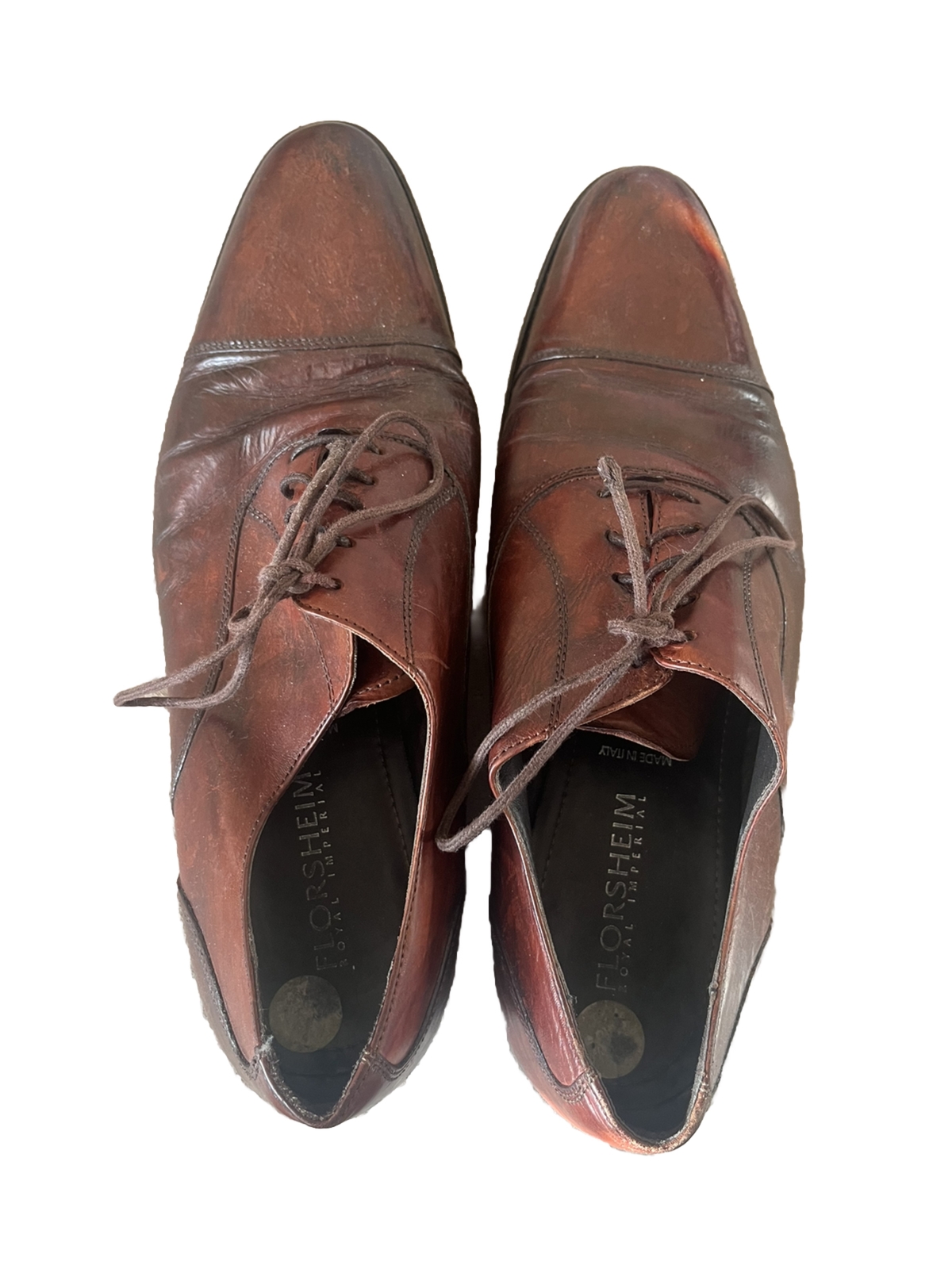 SAOLA Scarpe Florsheim Imperial in pelle mezza suola in gomma vintage 1903 UK10 EU44