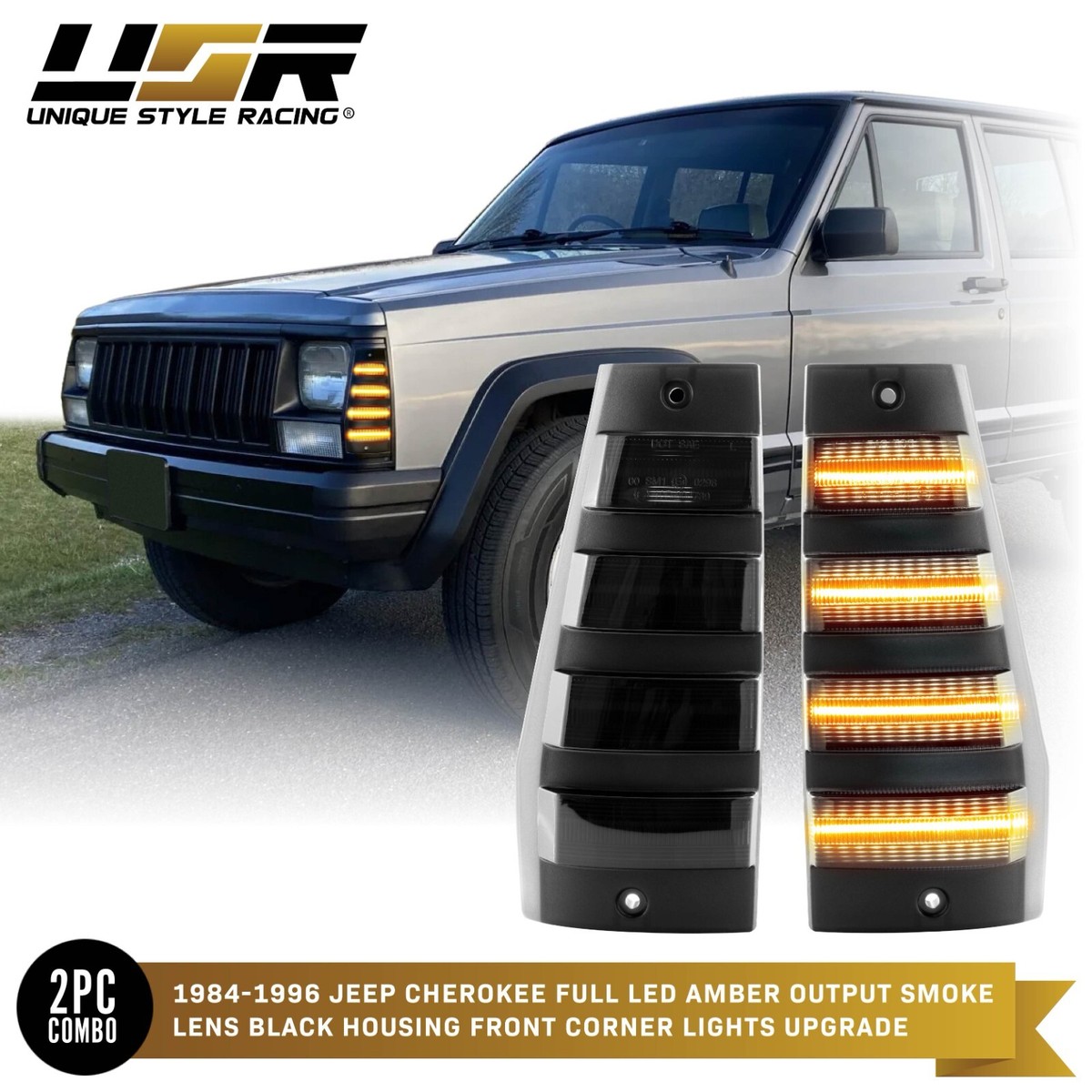 Smoke Front Corner Light w/ Amber LED Set L+R For 84-96 Jeep