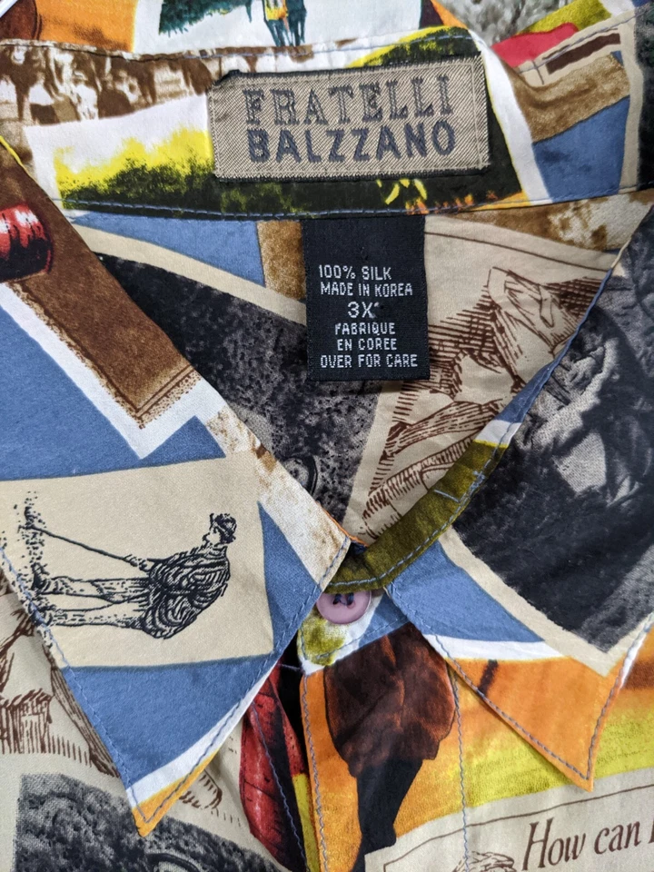 Fratelli Balzanno Silk Shirt Men 3XL Vintage Golf All Over Print Button Vintage - Image 3 of 4
