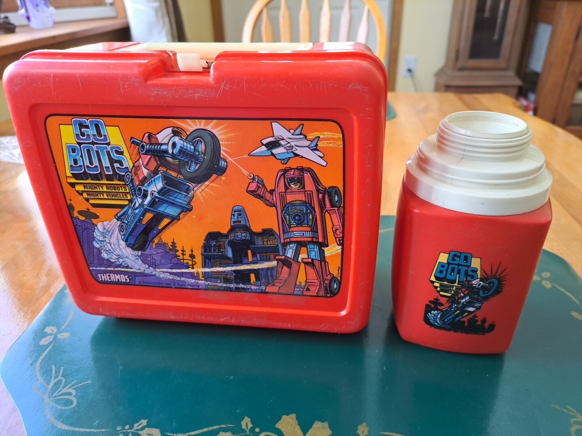 Vintage 1984 GoBots Lunch Box Thermos Bottle Red Plastic Mighty