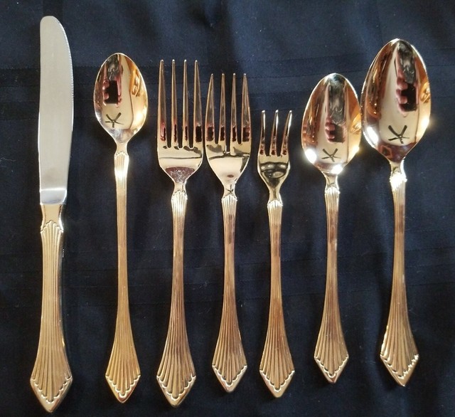 64 pc PRIMAVERA Gold Plated Stainless Supreme Cutlery by Towle Japan