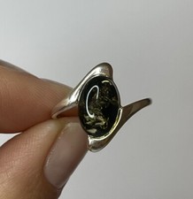 Genuine Baltic Amber Stone Ring with Sterling Silver.GREENISH Amber Stone Ring.