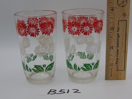 Vintage Kraft Swanky Swig Flowers Juice Glasses Set of 2 Bachelor Button Red